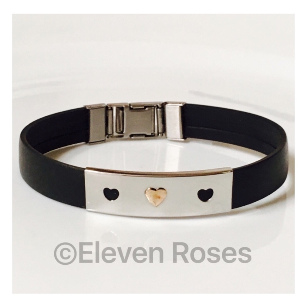 Stainless Steel & 18k Gold Black Rubber Bracelet